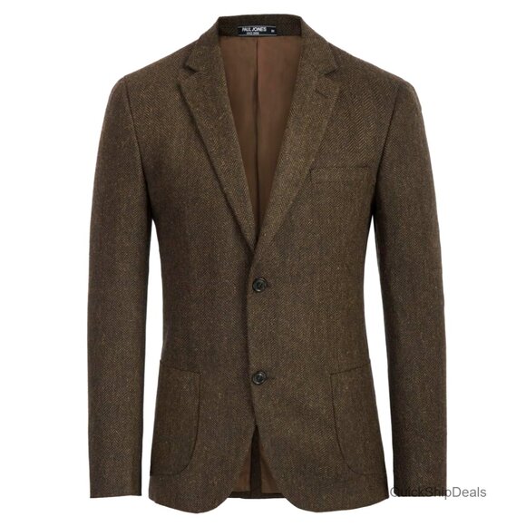 Vintage Wool Blend Tweed Blazer Herringbone Sport Coat Two Button Closure